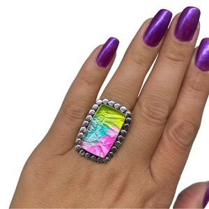Colorful Silver Statement Ring🩷🩵💚